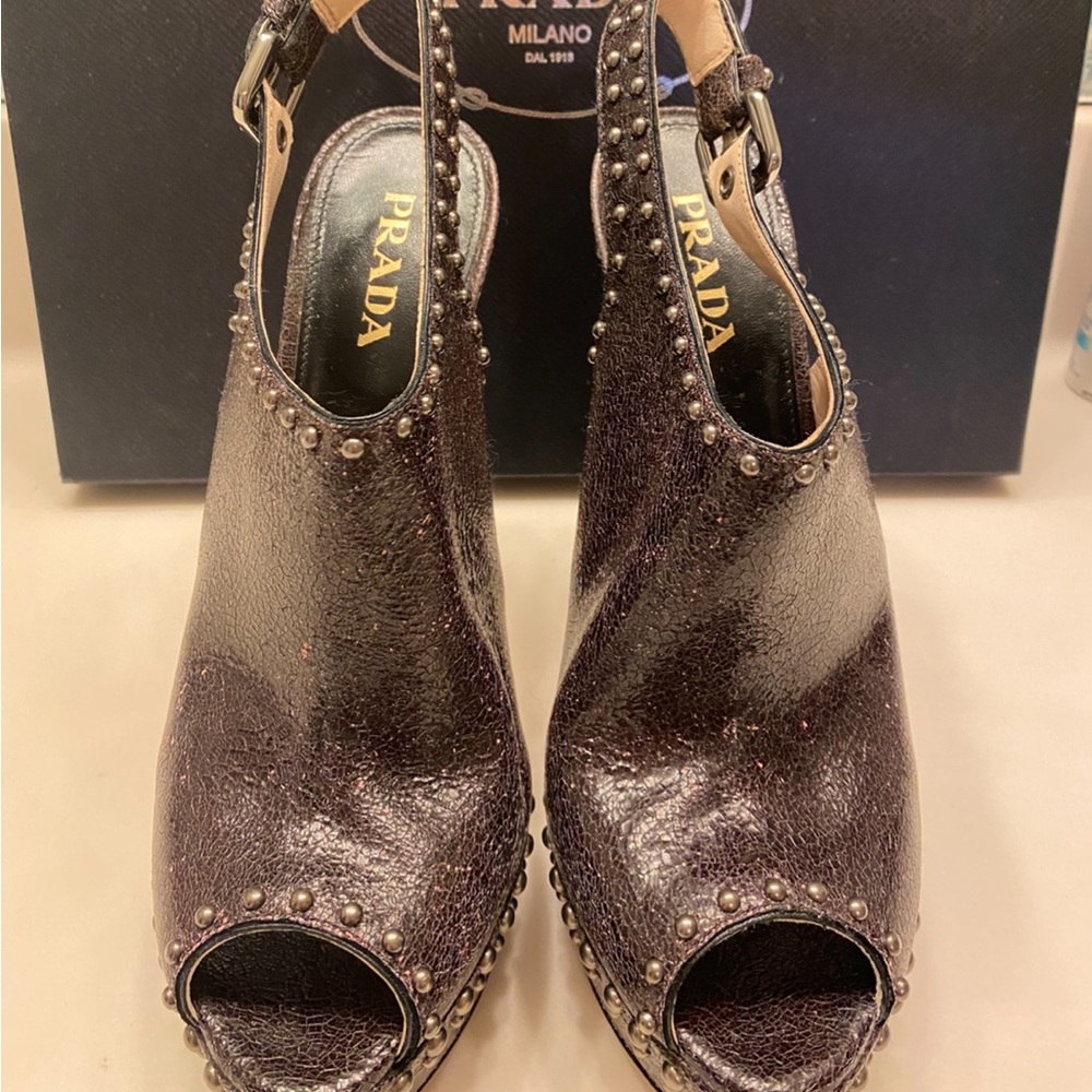 Prada Capretto Studded Platform Heel 37.5 US 7.5